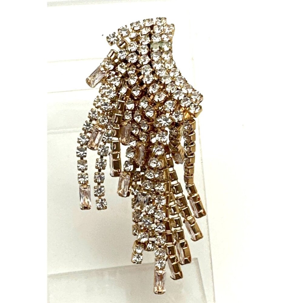 Glam Single Earring Crystal Rhinestone Cascade Chandelier Dangling READ